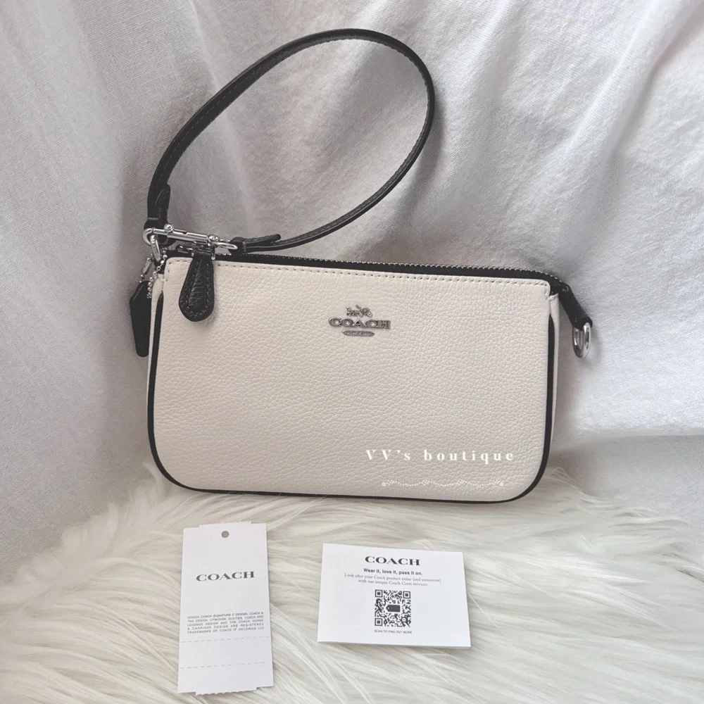 NWT Coach Nolita 19 Pebble Leather Large Wristlet Pochette Bag Chalk Black CP490 - Picture 4 of 9